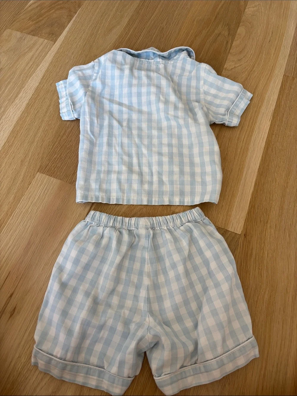 Petite Plume Kid's Twill Pajama Short Set in Light Blue Gingham